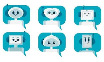 set di robot di chat robot carino sorridente nel fumetto. supporto vettore