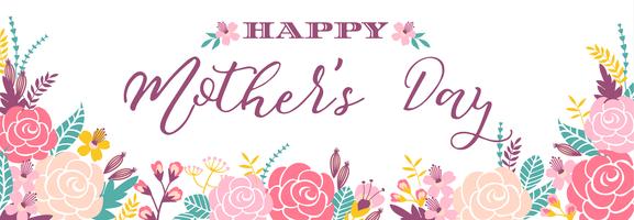 Happy Mothers Day lettering banner di saluto con fiori. vettore