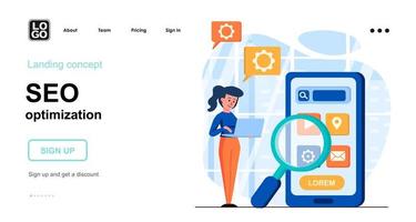modello di pagina di destinazione del concetto web di ottimizzazione seo vettore