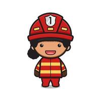 illustrazione di vettore dell'icona del fumetto del pompiere della ragazza sveglia