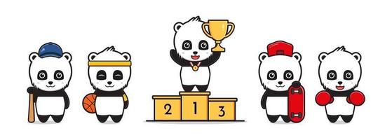 simpatico panda con illustrazione di cartone animato a tema sportivo vettore