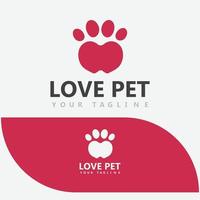 amo la stampa della zampa di gatto o cane, design del logo dell'animale domestico vettore