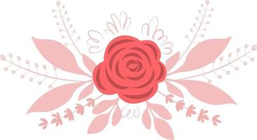 illustrazione vettoriale di un mazzo di fiori di rosa rosa con erbe