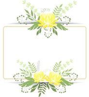 illustrazione vettoriale cornice quadrata con peonie gialle ed erbe