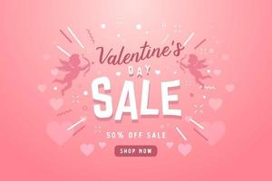 banner di vendita di san valentino con cupido per campagna, negozio online. vettore