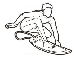 contorno uomo surfista surf sport vettore