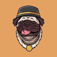 sorriso cane carlino con illustrazione vettoriale concetto di stile hip hop isolato