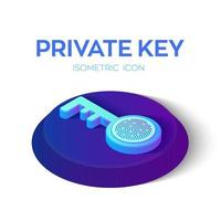chiave privata. chiave digitale con icona isometrica 3d di impronte digitali. vettore