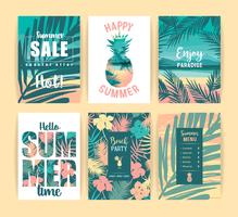 Set di disegni tropicali estivi. Modelli vettoriali