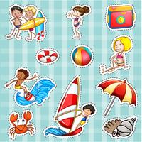 Sticker design per i turisti in mare vettore