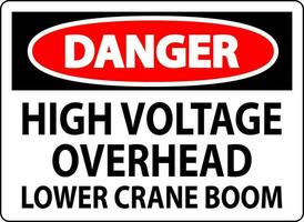Pericolo cartello alto voltaggio sopra la testa, inferiore gru boom vettore