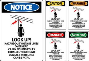 Pericolo cartello Guarda su pericoloso voltaggio Linee alto vettore