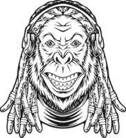 selvaggio ritmi gorilla dreadlock monocromatico vettore illustrazioni per il tuo opera logo, merce maglietta, adesivi e etichetta disegni, manifesto, saluto carte pubblicità attività commerciale azienda o Marche.