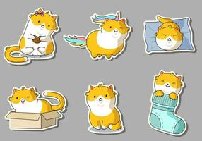 carino kawaii gatti nel divertente pose - vettore impostare. divertente cartone animato gatti Stampa o etichetta design. adorabile kawaii animale domestico animali.