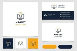 magnete logo design con modificabile slogan. il branding libro e attività commerciale carta modello. vettore