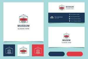 Museo logo design con modificabile slogan. il branding libro e attività commerciale carta modello. vettore