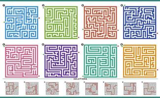 labirinto puzzle attività grafici impostato con soluzioni vettore
