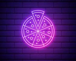 pizza - vettore di insegna al neon. pizza - insegna al neon sullo sfondo del muro di mattoni