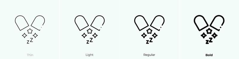 addormentato pillole icona. sottile, luce, regolare e grassetto stile design isolato su bianca sfondo vettore