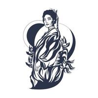 opera d'arte dell'illustrazione dell'inchiostrazione di geisha vettore