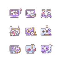 set di icone di colore rgb di gioco online vettore