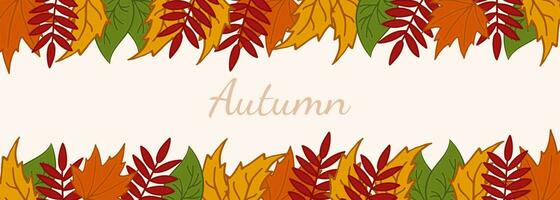 autunno le foglie orizzontale striscione. vettore illustrazione le foglie di pioppo tremulo, betulla, acero, sorbo.