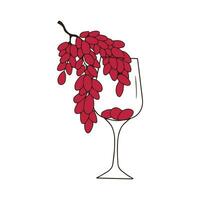 bicchiere di vino e un' mazzo di uva. vettore illustrazione