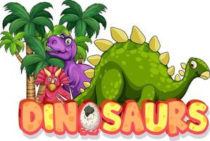 simpatico personaggio dei cartoni animati di dinosauri con banner di caratteri di dinosauri vettore
