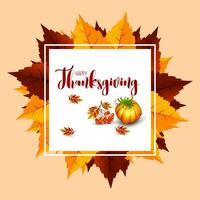 ringraziamento sfondo con autunno le foglie e zucca vettore