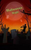 Halloween notte cimitero zombie vettore