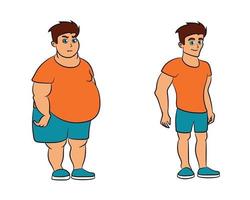 uomini in forma di perdita di peso dei cartoni animati prima e dopo la dieta vettore