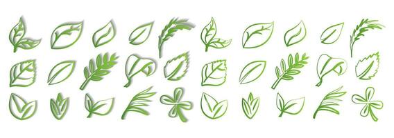 un' impostato di verde le foglie su un' bianca sfondo con e senza un' ombra, per loghi, disegni, per il simbolismo di il verde pianeta vettore