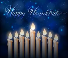 Modello di carta di Hanukkah felice con lume di candela di notte vettore
