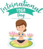 banner della giornata internazionale dello yoga con una donna che fa posa yoga vettore