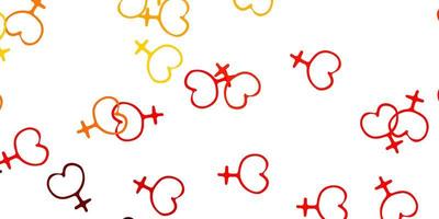 trama vettoriale rosso chiaro, giallo con simboli dei diritti delle donne.