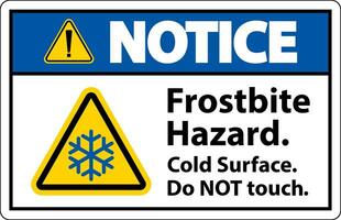 Avviso cartello congelamento rischio, fare non toccare freddo superficie vettore