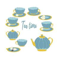 tè impostato nel nautico stile per inglese tè festa vettore