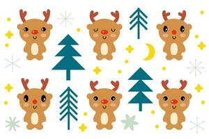 Natale rosso naso Marrone Cervi cartone animato stile clipart collezione. vettore