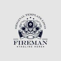 vigile del fuoco logo design modello, con bulldog personaggio vettore