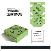 scatola confezione morire tagliare modello design. vettore verde cartone triangolo prendere lontano scatola confezione per Sandwich, cibo, regalo, altro prodotti con plastica finestra finto su vicino su