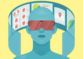 umano viso nel Augmented o virtuale la realtà occhiali. metaverso digitale virtuale la realtà tecnologia, vettore illustrazione