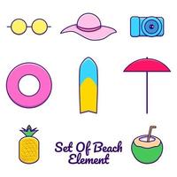 cartone animato di elementi da spiaggia impostato in vacanza vettore