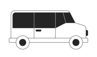 consegna veicolo furgone lato nero e bianca 2d linea cartone animato oggetto. commerciale strada nolo trasporto isolato vettore schema elemento. viaggiatori mezzi di trasporto auto monocromatico piatto individuare illustrazione