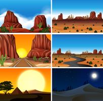 Set di diverse scene nel deserto vettore