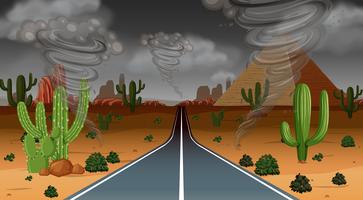 Scena di pioggia del deserto di tornado vettore