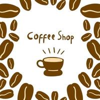 sfondo del poster della caffetteria con tazza e chicchi di caffè marroni vettore