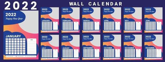 calendario murale 2022 settimana inizio lunedì modello di progettazione aziendale vettore