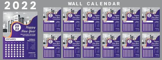calendario murale 2022 settimana inizio lunedì modello di progettazione aziendale vettore