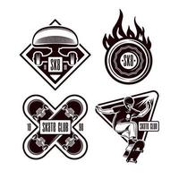 skateboard emblema monocromatico set illustrazione vettoriale