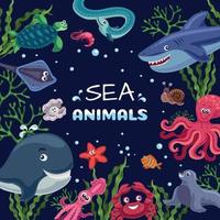 animali marini cornice divertente illustrazione vettoriale